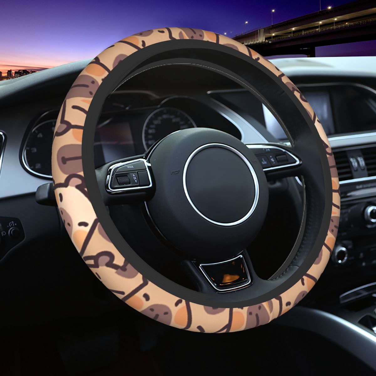 Car Steering Wheel Cover Anti Slip Breathable - Kawaii Anime Capybara 자동차 핸들 커버