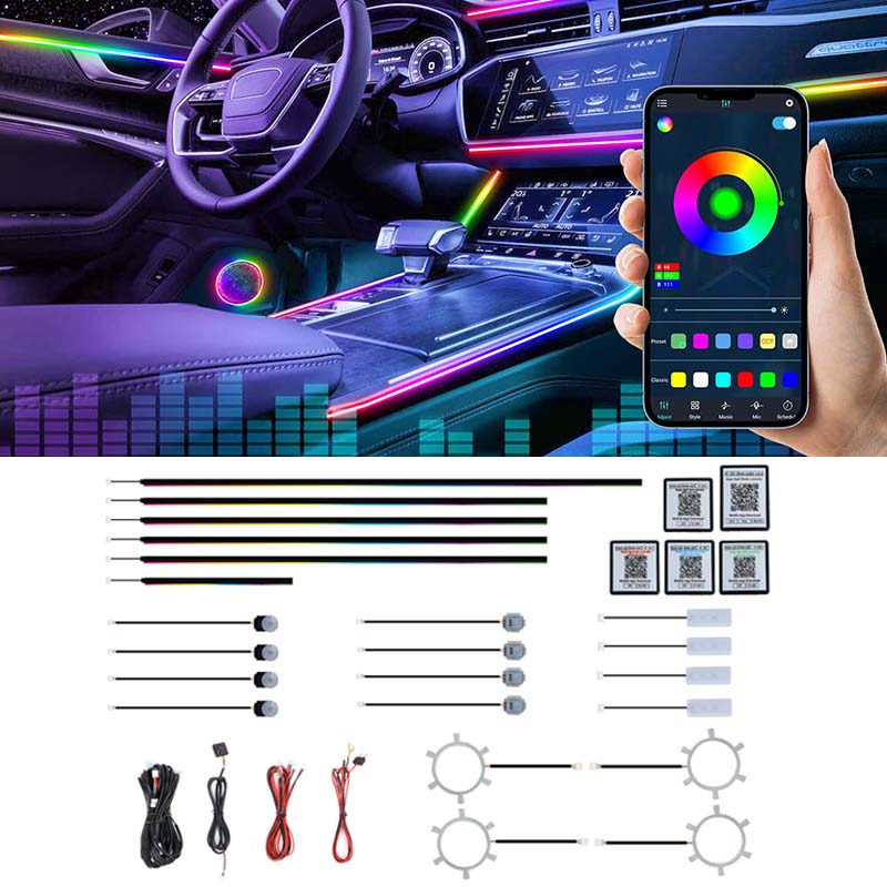 Led Ambient Interior Car Lights App Control - 22가지 색상의 RGB 다이내믹 자동차 실내등,