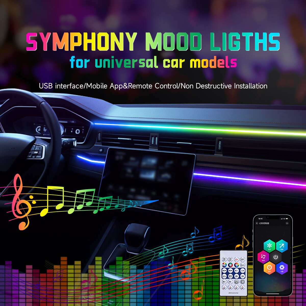 Led Ambient Interior Car Lights App Control - 자동차 LED 앰비언트 라이트, USB 64