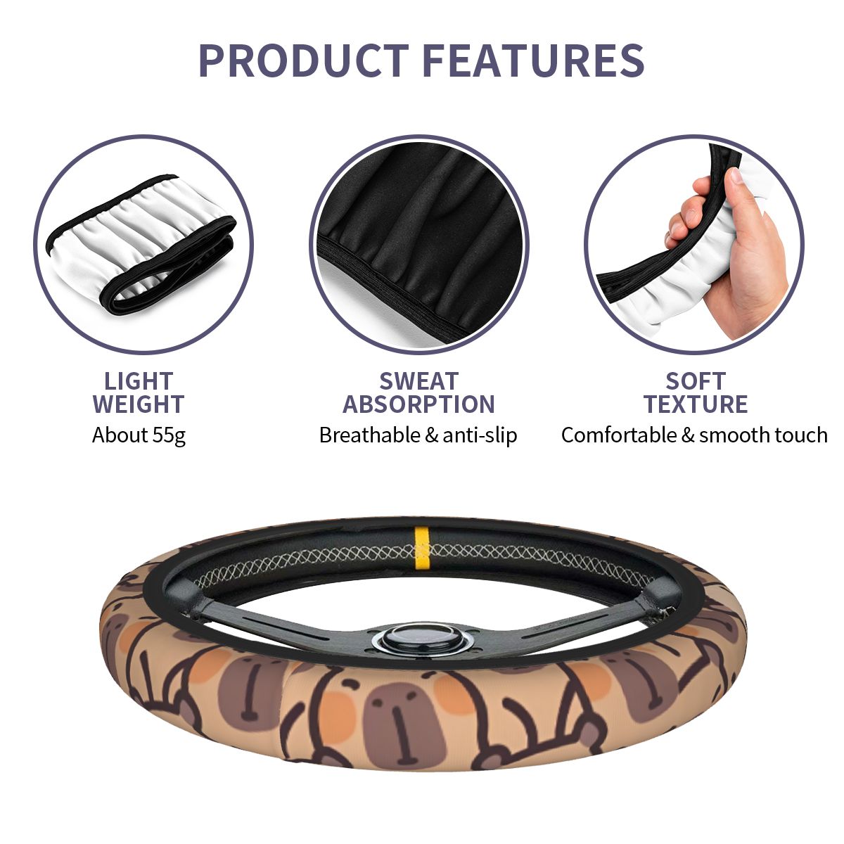 Kawaii Anime Capybara 자동차 핸들 커 - Car Steering Wheel Cover Anti Slip Breathable 리뷰 및 가격