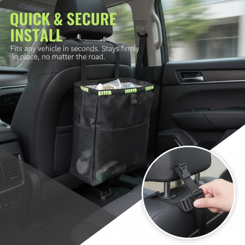 접이식 차량용 쓰레기통(수납 포켓 포함) 방수 및 누수 - Waterproof Car Trash Can With Lid 리뷰 및 가격