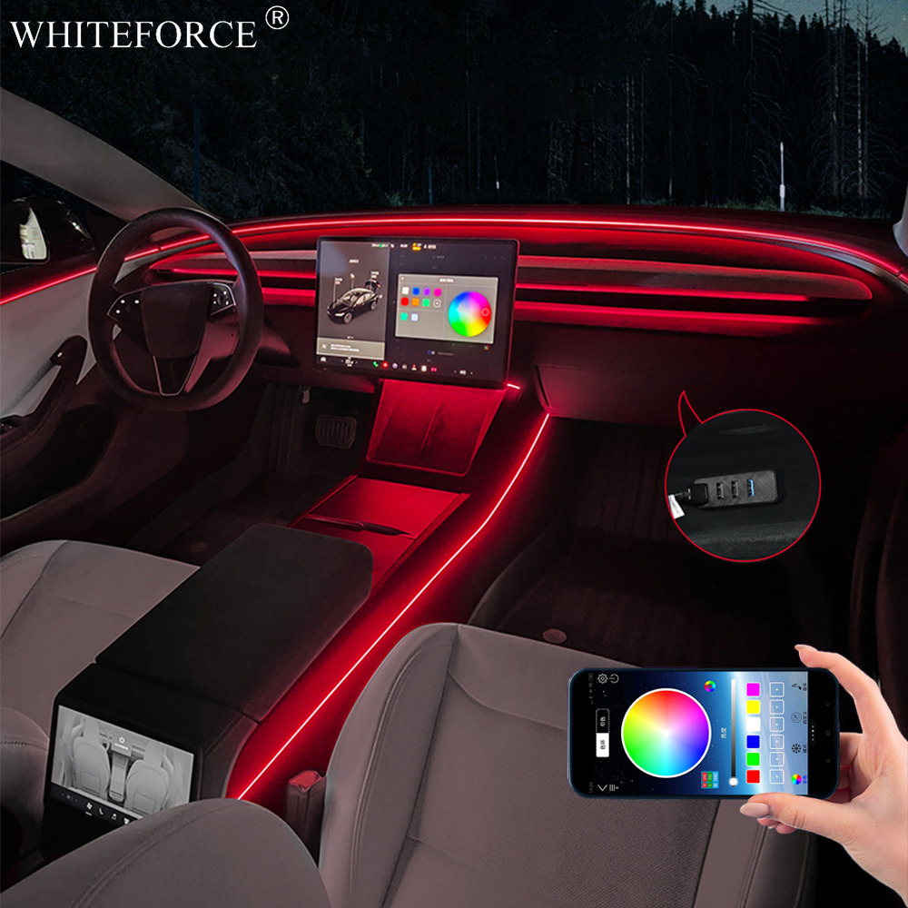 테슬라 모델 Y 주니퍼 LED 실내 RGB 스트리머 분 - Led Ambient Interior Car Lights App Control 리뷰 및 가격