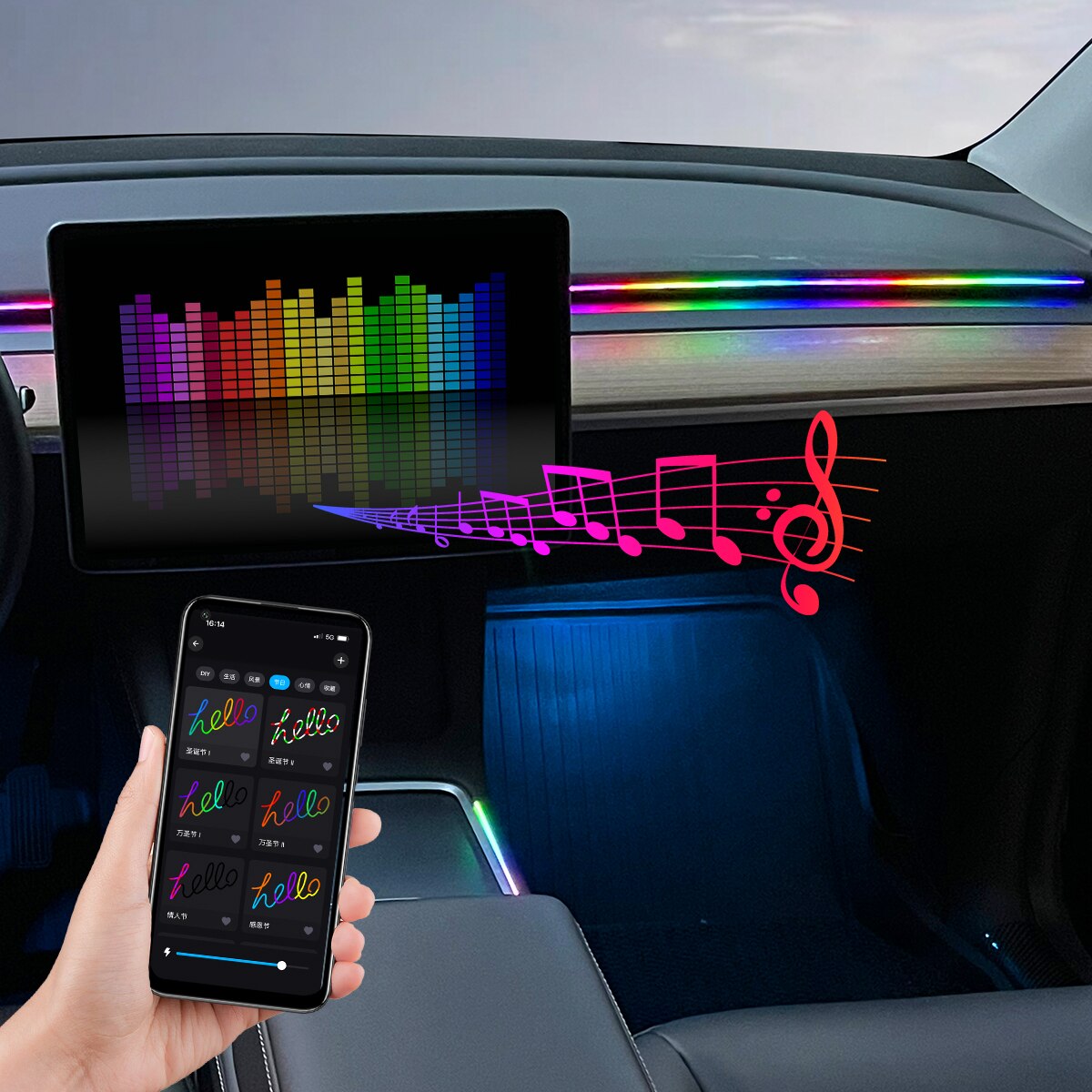 자동차 LED 앰비언트 라이트, USB 64 색 아크릴 - Led Ambient Interior Car Lights App Control 리뷰 및 가격