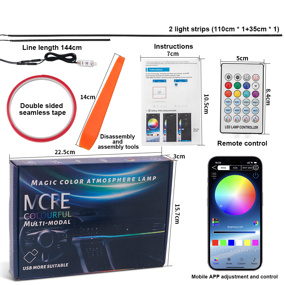 64 색상 USB 자동차 LED 주변 조명 아크릴 스트 - Led Ambient Interior Car Lights App Control 리뷰 및 가격