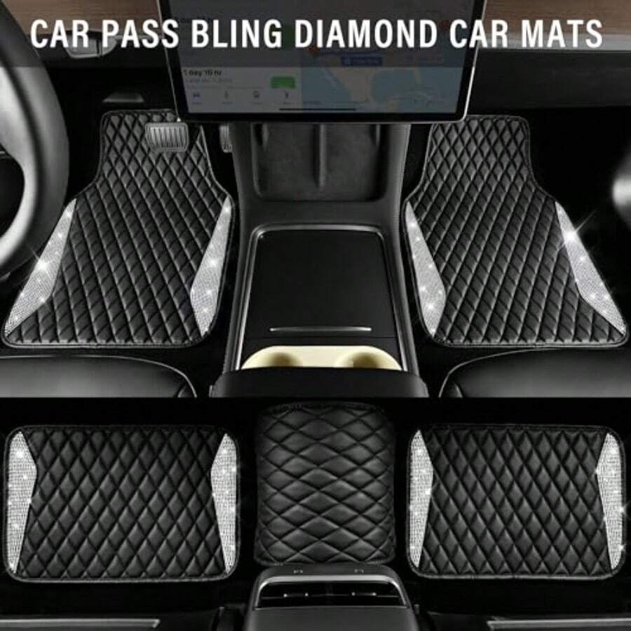 가죽 자동차 매트 샤이닝 다이아몬드 플로어 매트 크리스 - Car Floor Mats Universal Waterproof Leather 리뷰 및 가격